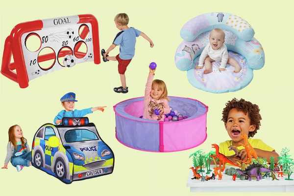 A composite image showing Chad Valley toys and games being used by babies, toddlers and small children.